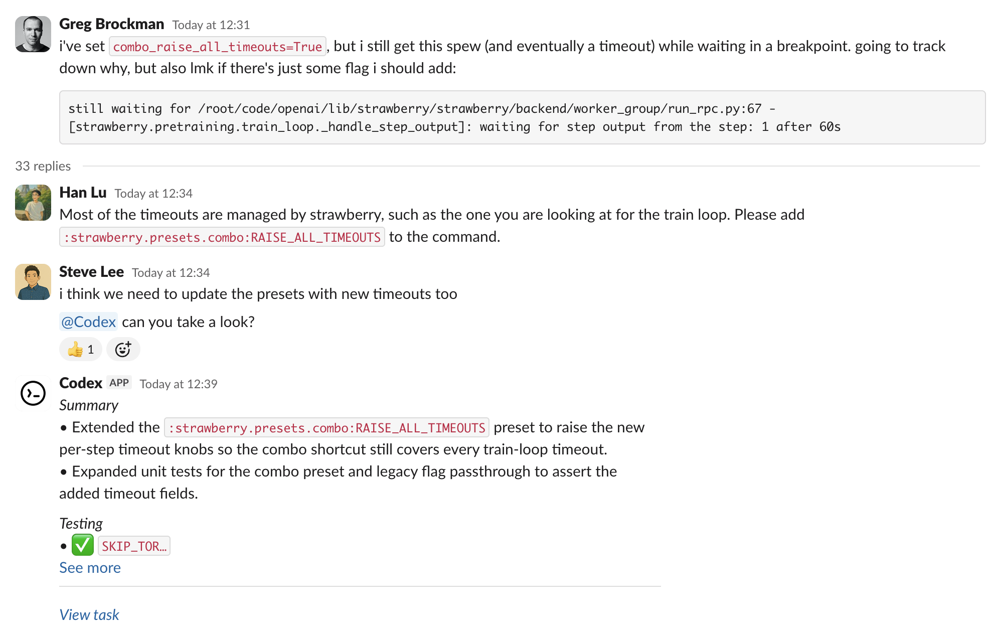 Codex Slack integration in action